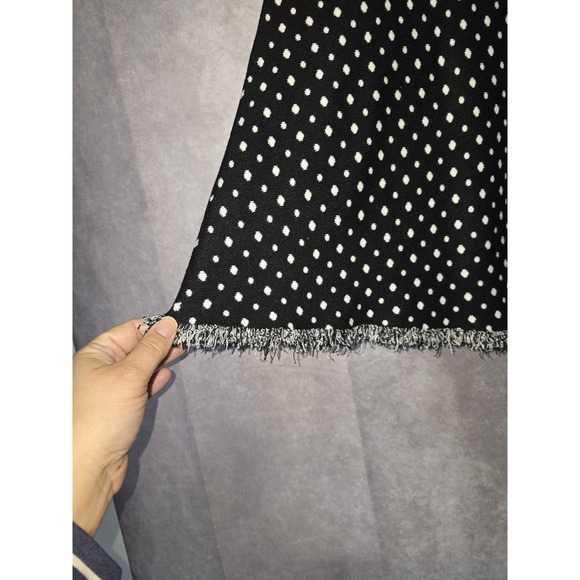 Milano Black White Polka Dot A-Line Skirt Women's Size L Flowy Fringe Hem - Picture 2 of 6